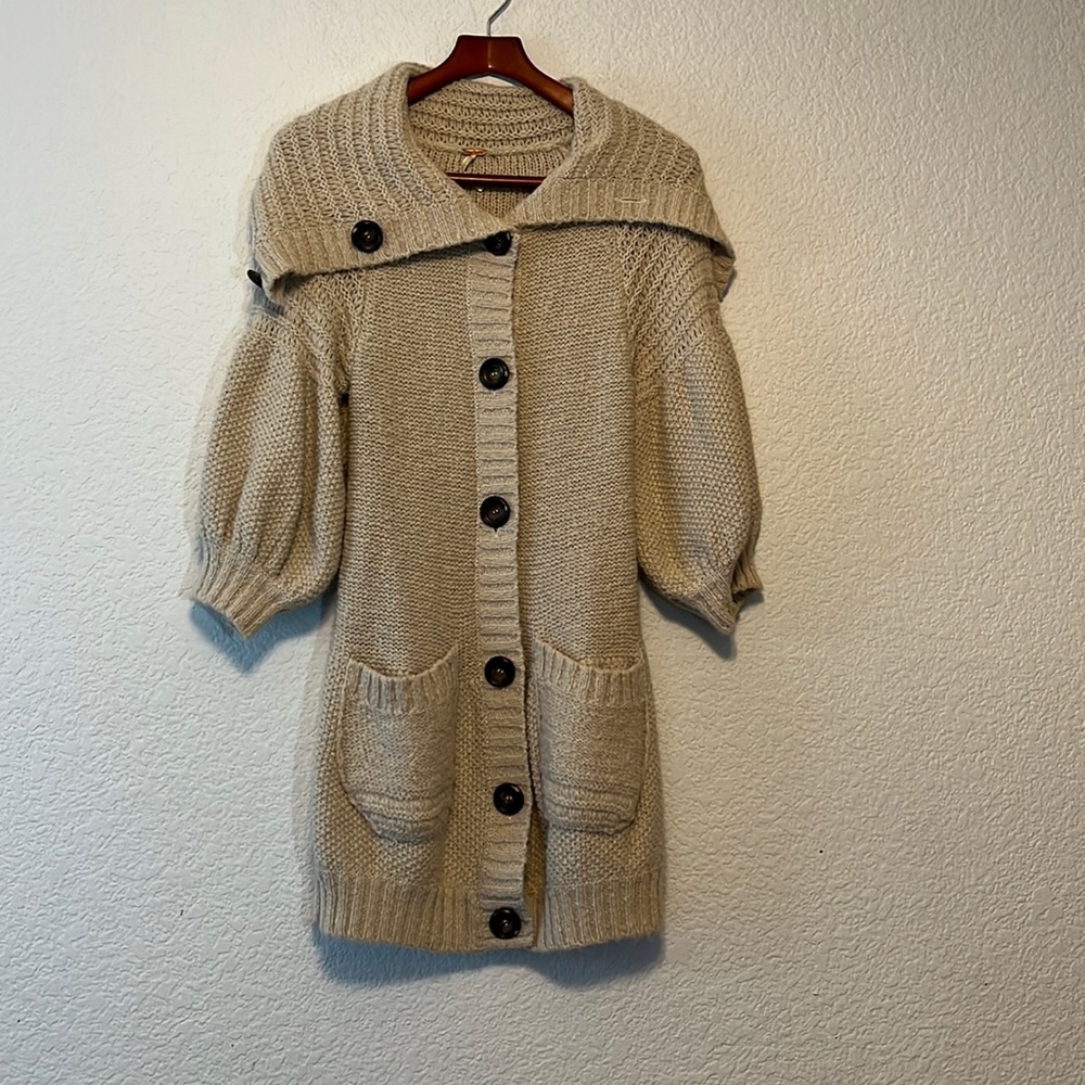 Free People Wool Crochet Knit Cardigan Sweater